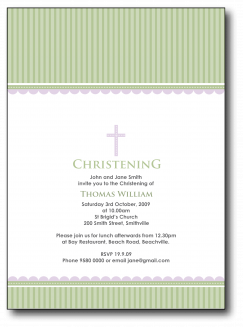 Christening invite template for you to print with cross and striped design